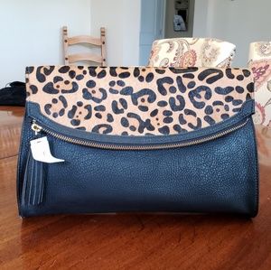Nwt leopard & faux leather clutch